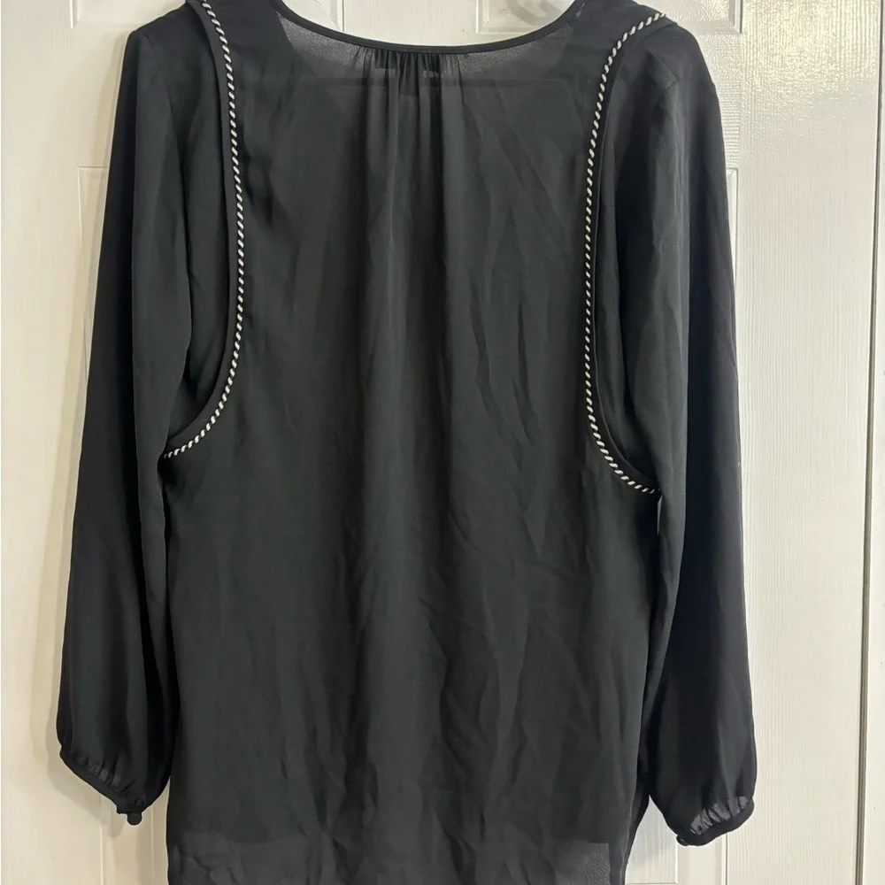 J. Crew Black V-Neck Tassel Tunic with Contrast Braid
